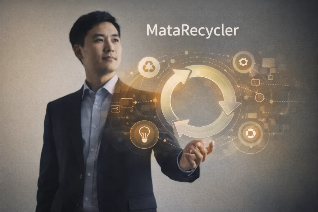 Professional editorial image visualizing the MataRecycler emerging concept with abstract process elements