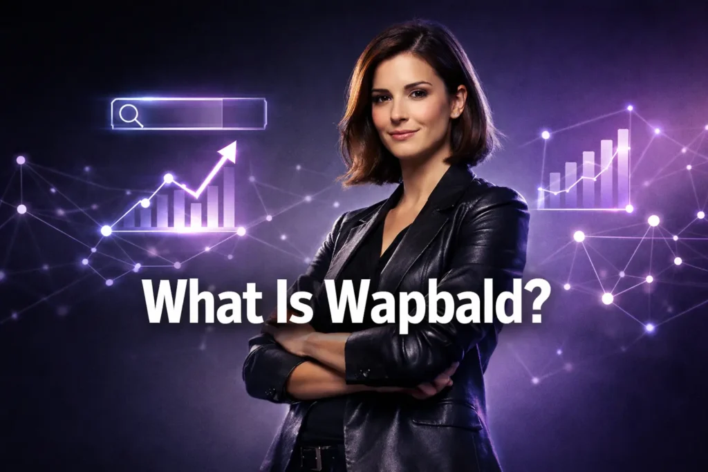 Wapbald digital trend concept with dark purple tech background and search analytics visuals